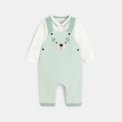 سالوبيت طويل قطني فاخر مقلم وبودي أخضر للرضيع الصبي